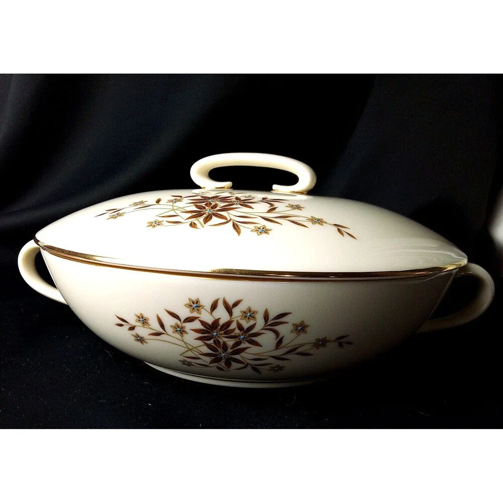 VINTAGE LENOX STARLIGHT GOLD TRIM 8 1/2'' COVERED VEGETABLE SERVING BOWL
